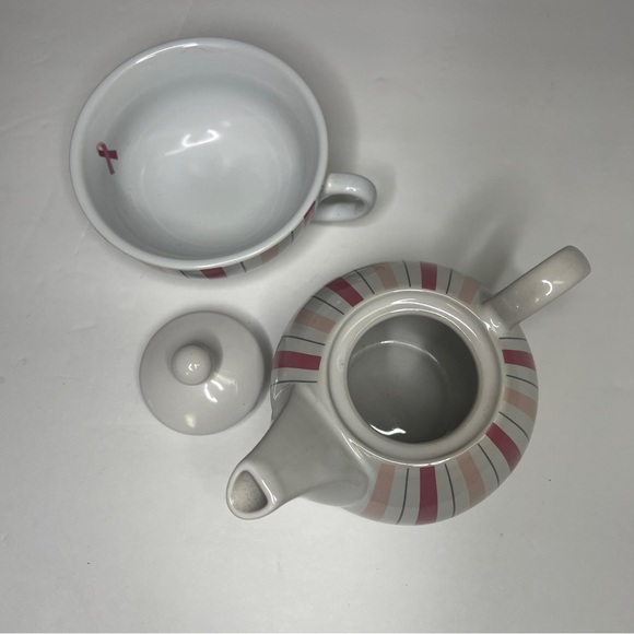 Collectable Hand Painted Pinstripe Graphic With Cancer Ribbon Tea Pot for One - Picture 6 of 8